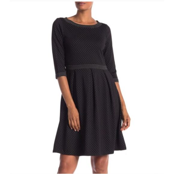Max Studio Jersey Knit Dress Polka dot Black & White Fit & Flare 3/4 Sleeve M - Picture 1 of 10